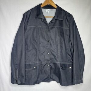 Ladies Studio V Lightweight Gray Chambray Jacket Snap Front Stretch Plus Size 1X